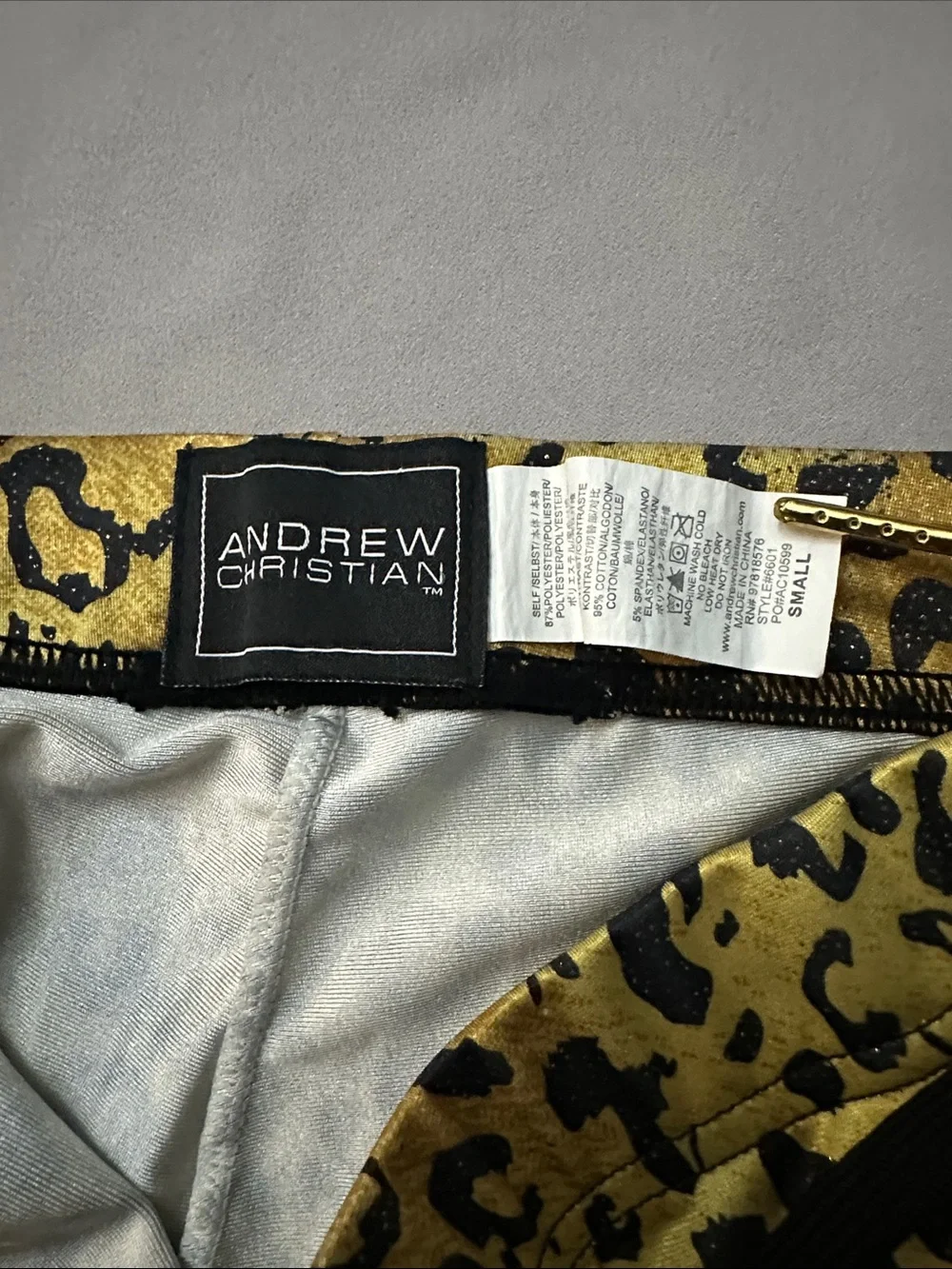 Andrew Christian Gold Leopard Print Lounge Shorts with Black Trim